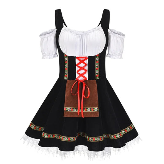 Aubriella | mini-dirndl kleid mit zierborte und schnürung für frauen