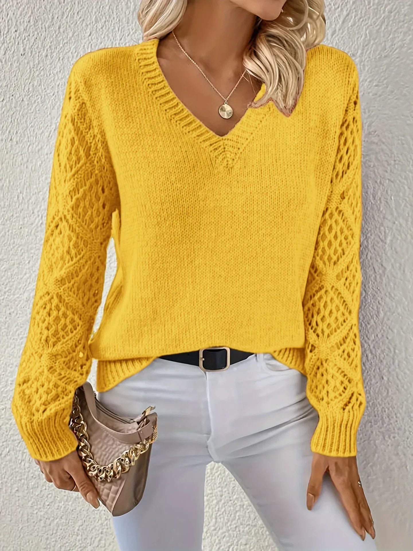 Strickpullover V-Ausschnitt Dunkelgrün - Ella