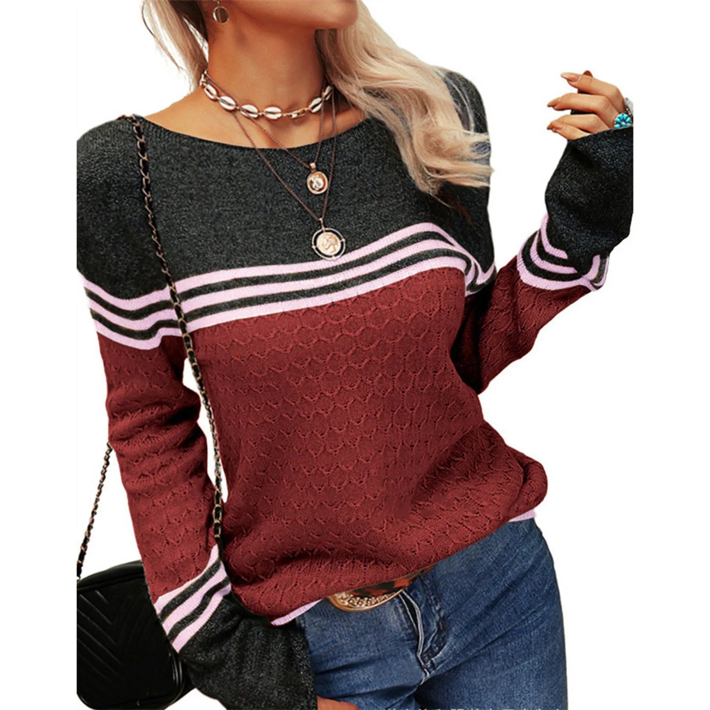 Gestreifter Strickpullover Blau - Sophia