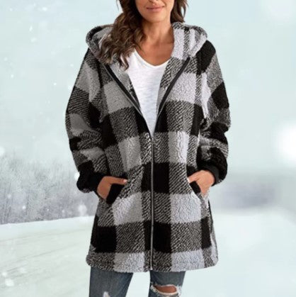 Heidi | gemütliche jacke mit kapuze und karomuster, winter 2025