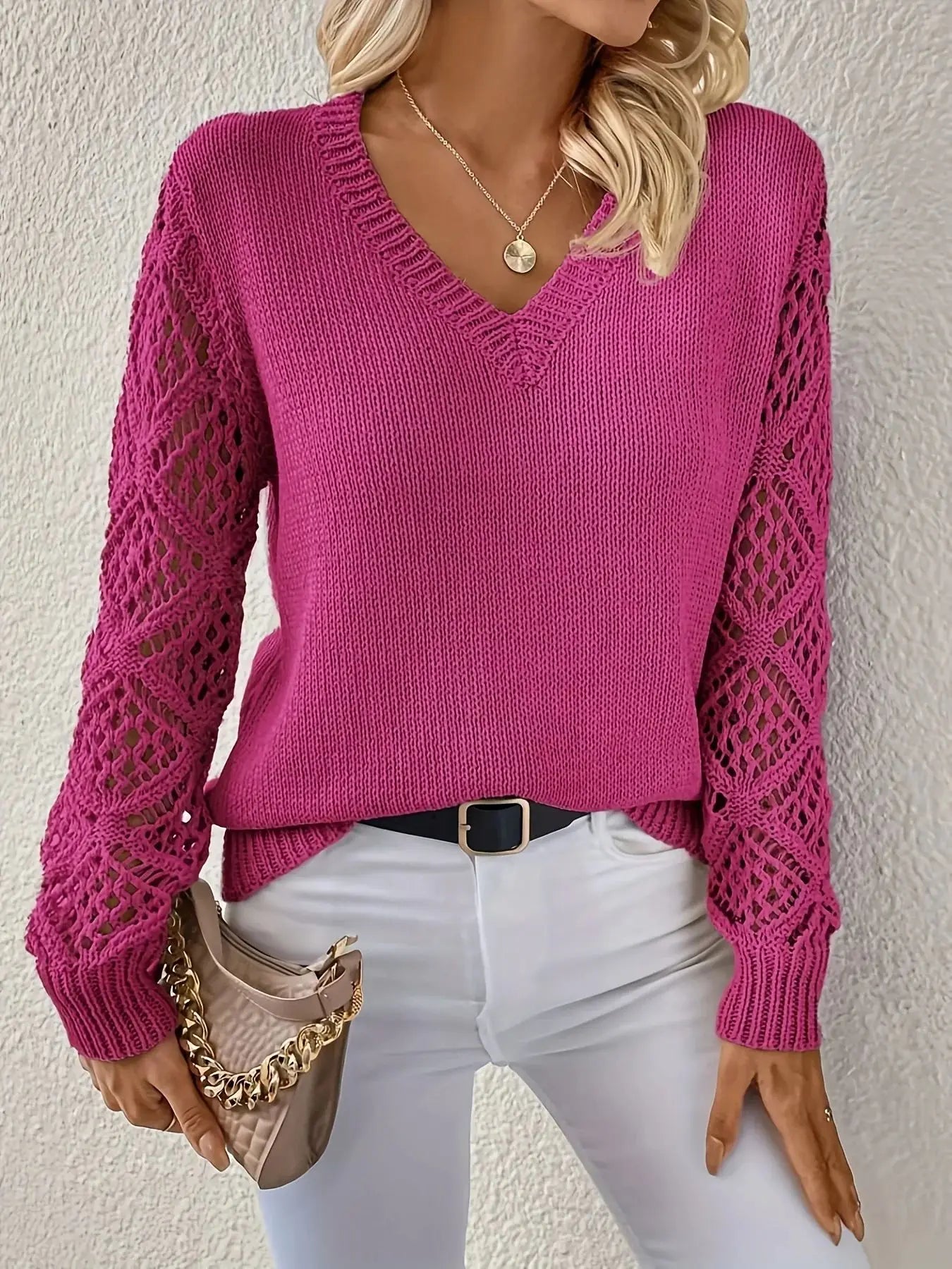 Strickpullover V-Ausschnitt Dunkelgrün - Ella