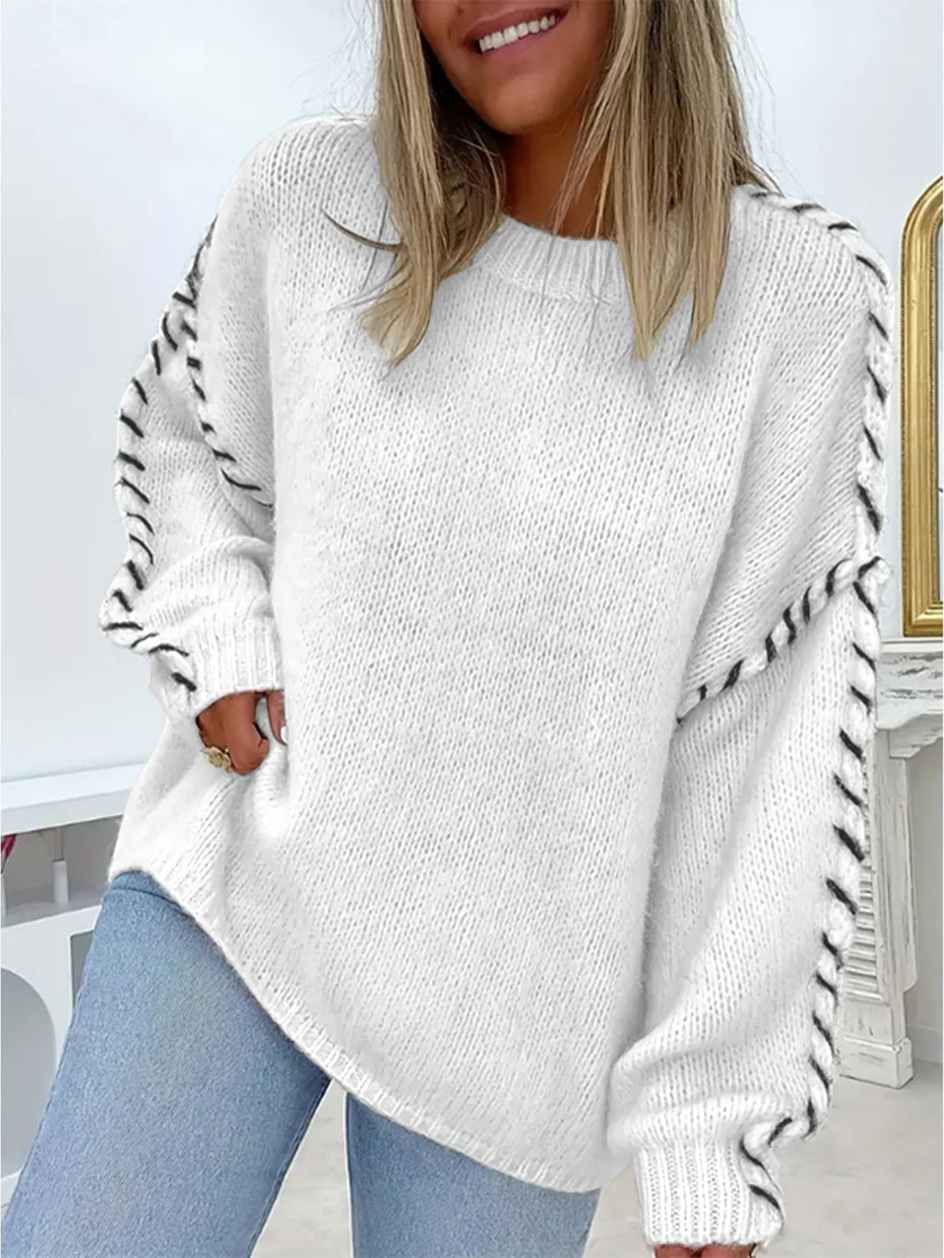 Warmer Strickpullover Weiß - Livia