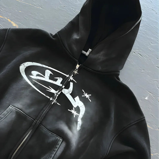 Bedruckte herren-kapuzenjacke mit reißverschluss – herren