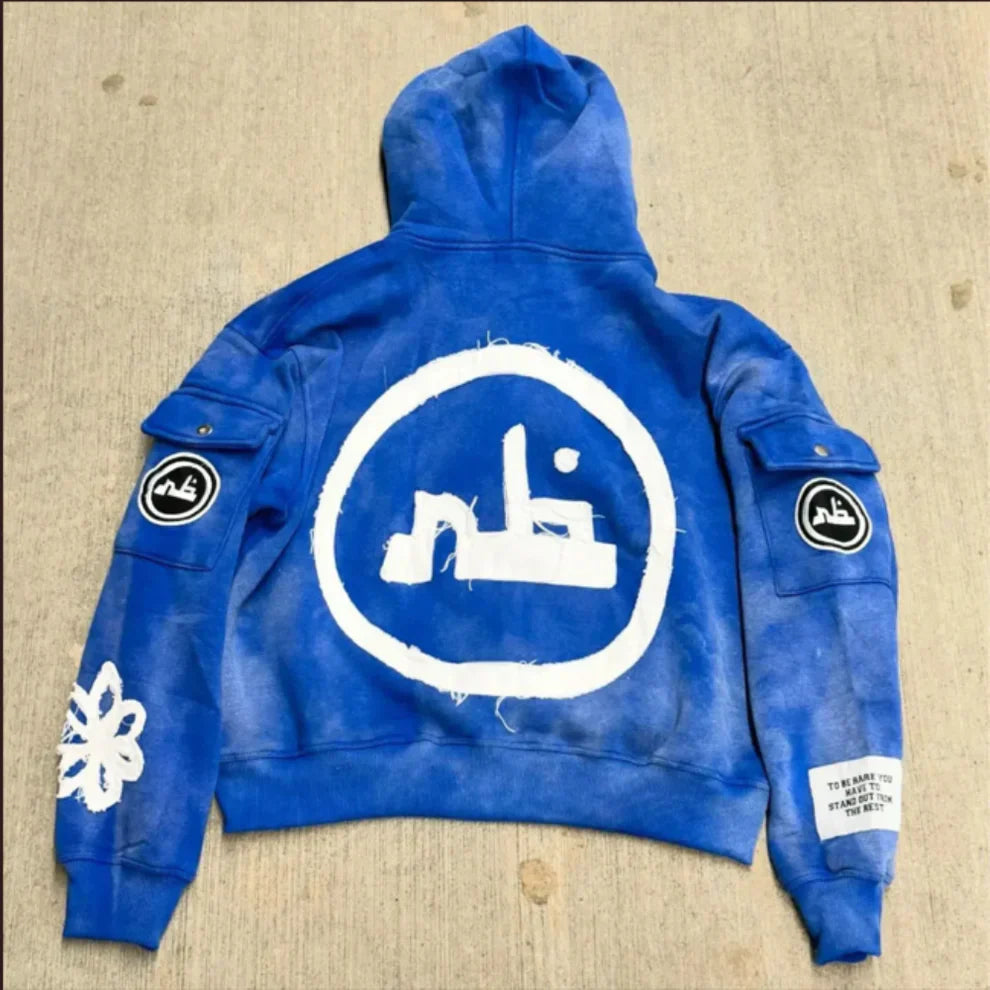 Bedruckte herren-kapuzenjacke mit reißverschluss – herren