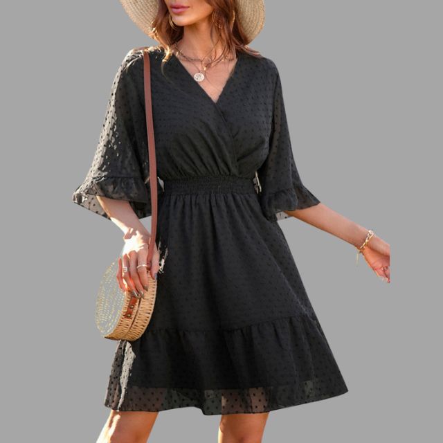 Amelie - Burgunder Glockenärmel Kleid