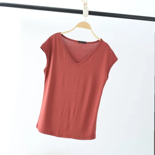 Clara - Rostrote V-Ausschnitt Bluse