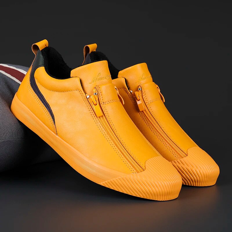 Gelbe leder-sneakers mit reißverschluss - Andrei