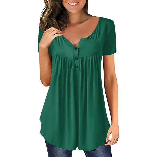 Lena - Trendige Königsblaue Bluse mit Knopfdetails