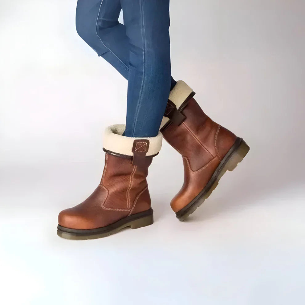 Bequeme damen-ankle-boots aus leder mit kunstfell