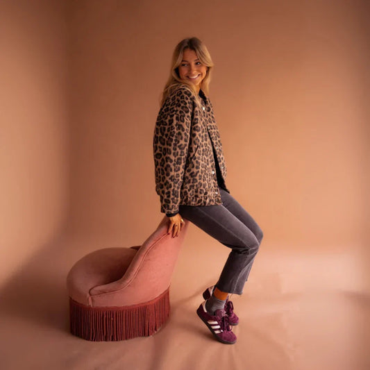 Oversized fleecejacke mit leopardenmuster für damen