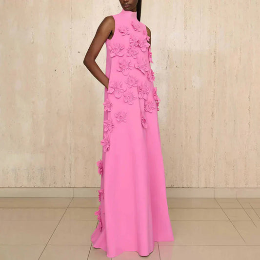 Ärmelloses maxikleid für damen mit floralen applikationen