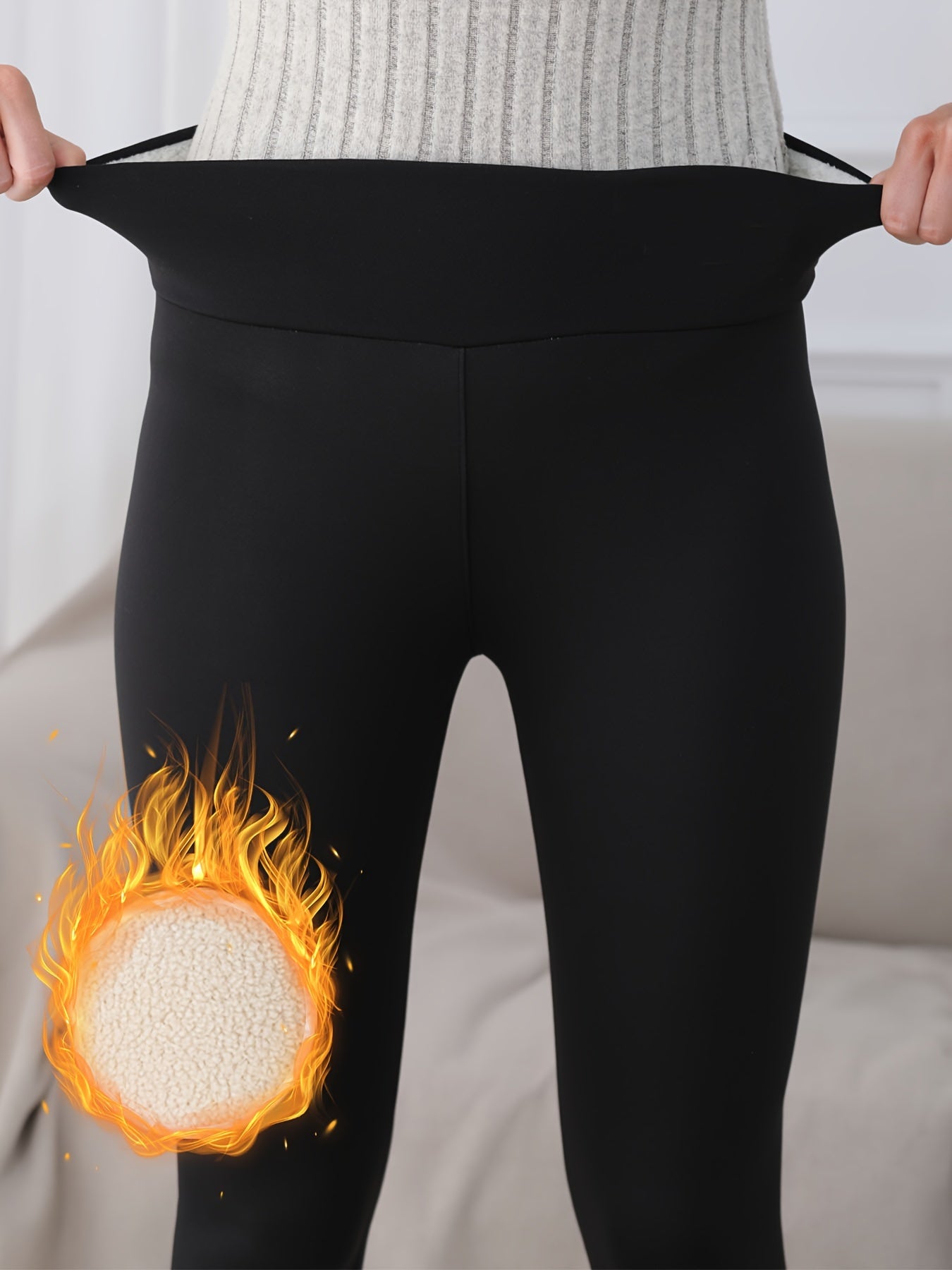 Schwarze Thermo-Leggings mit Fleece – Clara