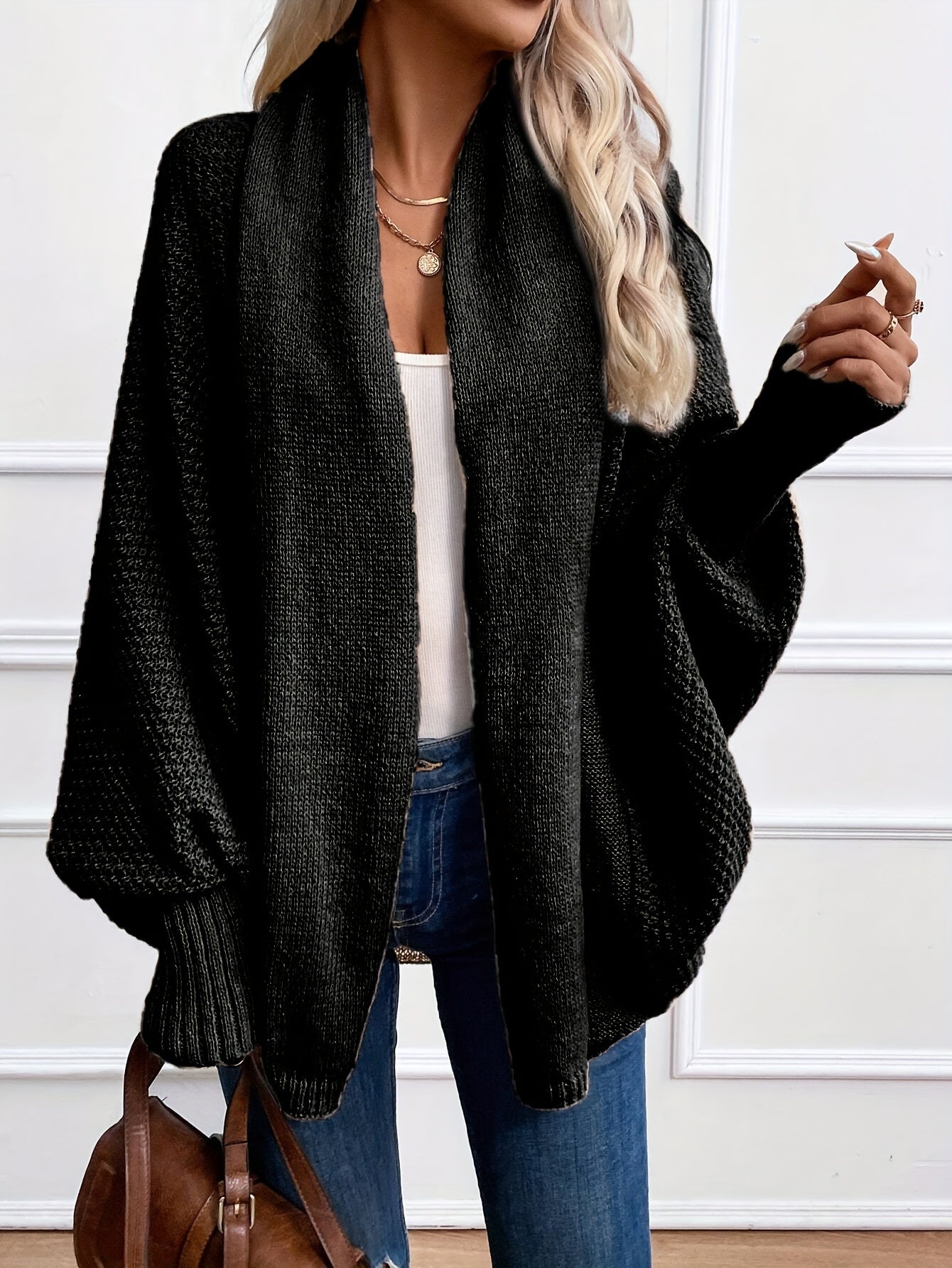 Khaki Strick-Cardigan mit Fledermausärmeln – Clara