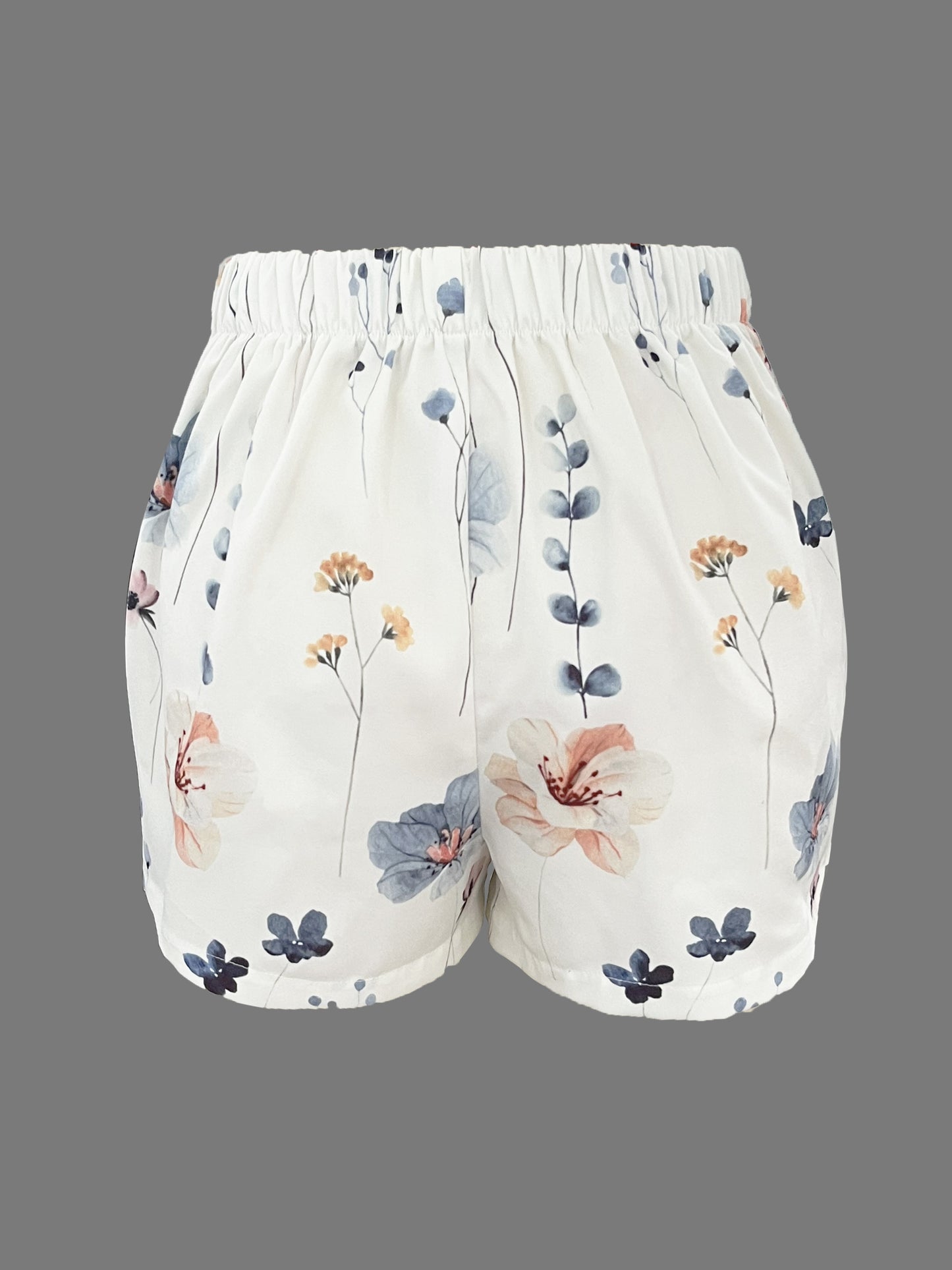 Weiß-Blumige Shorts mit Hohem Bund und Knöpfen - Isabella