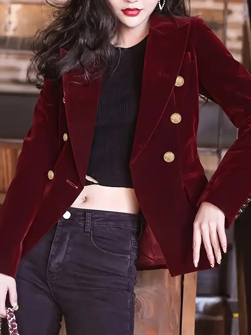 Elegante burgunder samtjacke für damen – schlankmacher-blazer