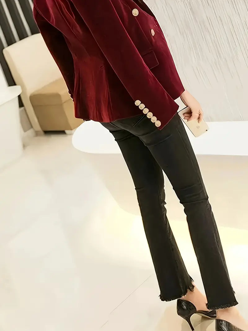 Elegante burgunder samtjacke für damen – schlankmacher-blazer