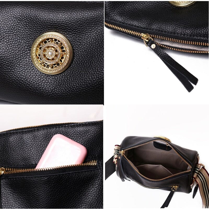 Isabella - Beige Messenger-Ledertasche mit Zierband
