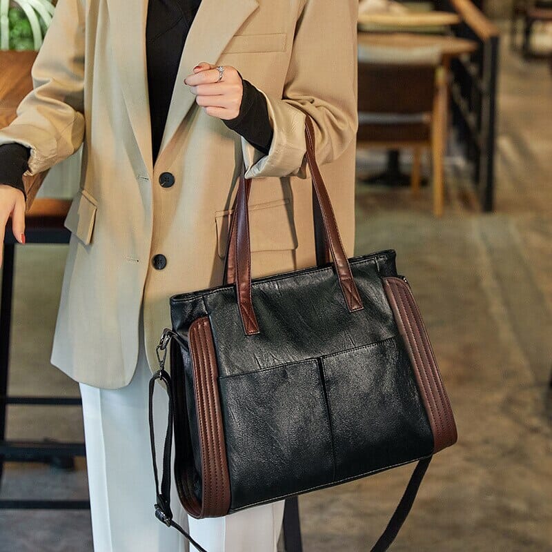 Amelia - Vintage-Look Ledertasche in Schwarz
