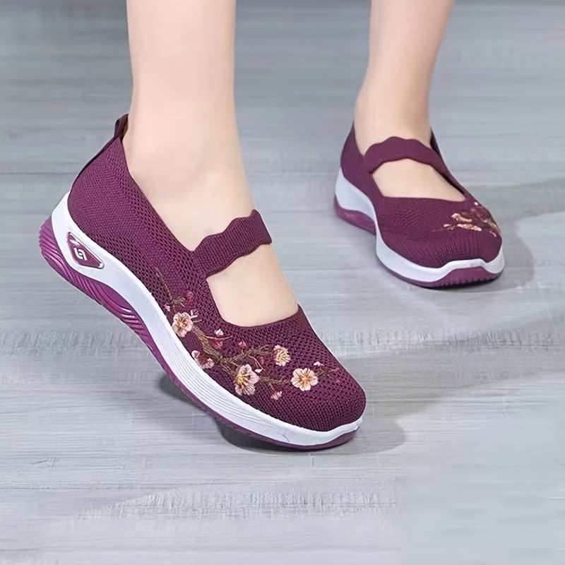 Isla - Orthopädische Florale Schwarze Slip-Ons