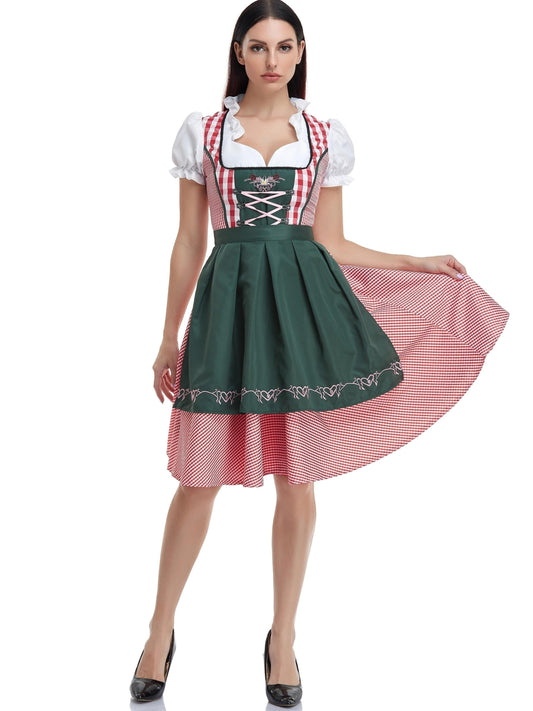 Carissa | dirndl kleid mit rosenbordüre und kontrastschürze für frauen