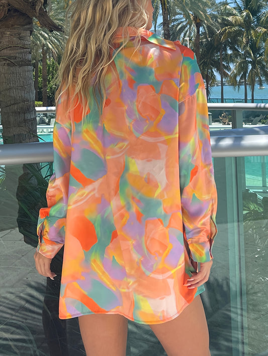 Buntes Sommerkimono-Hemd - Lila