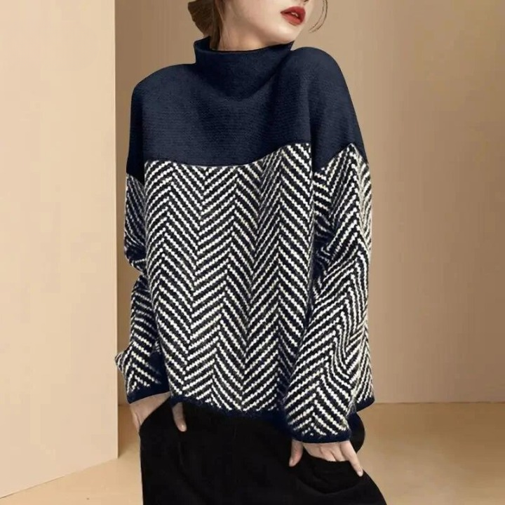 Beiger Zweifarbiger Rollkragenpullover – Clara