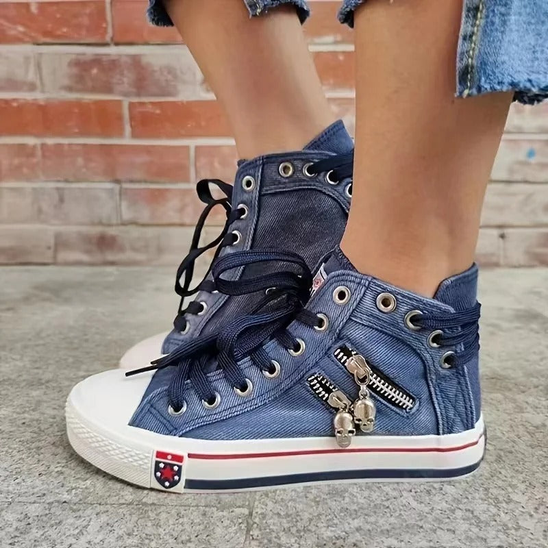 Urbaner - trend-sneaker jeans-look & reibverschluss