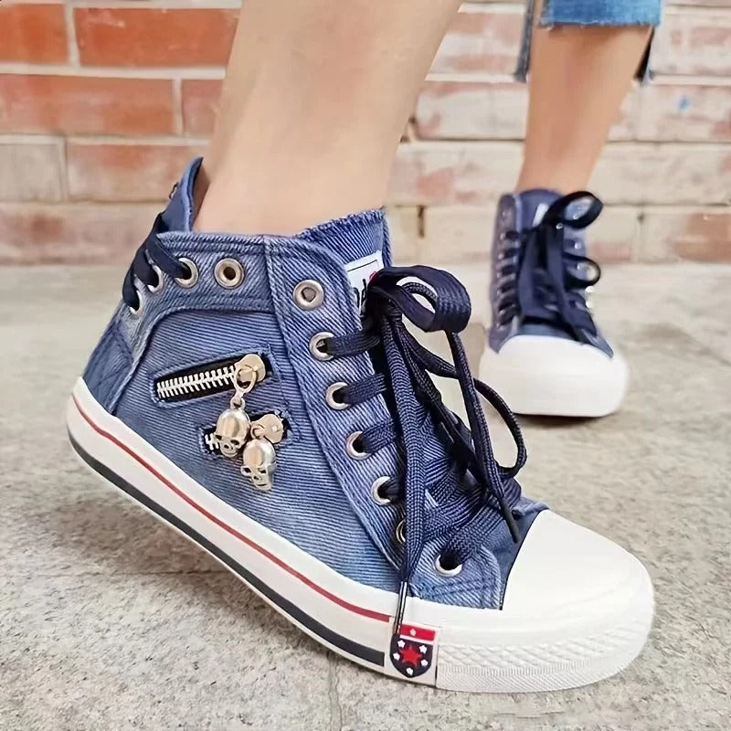 Urbaner - trend-sneaker jeans-look & reibverschluss