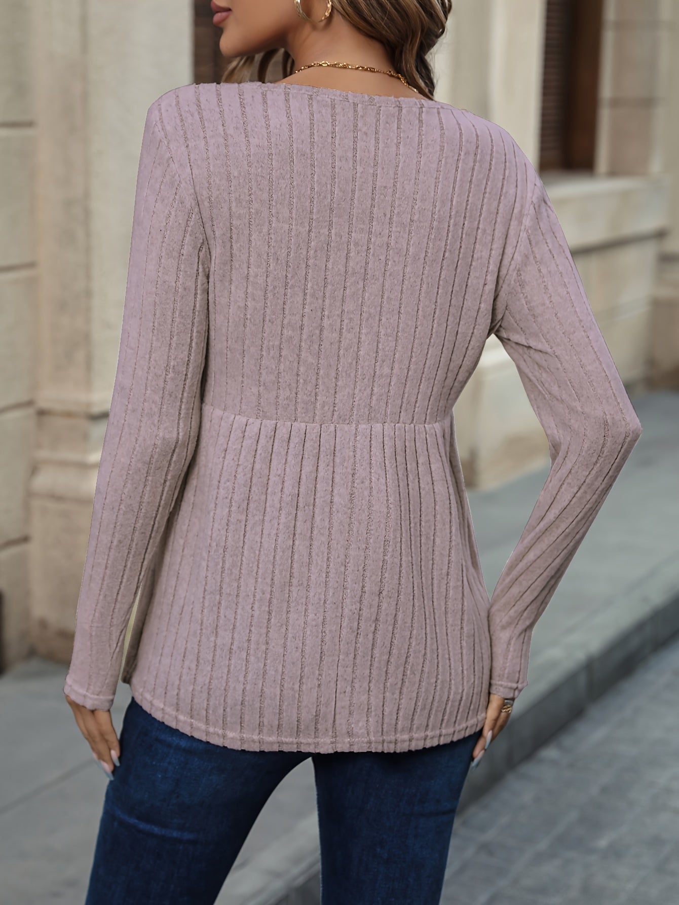Apricotfarbener Rippstrickpullover – Mila