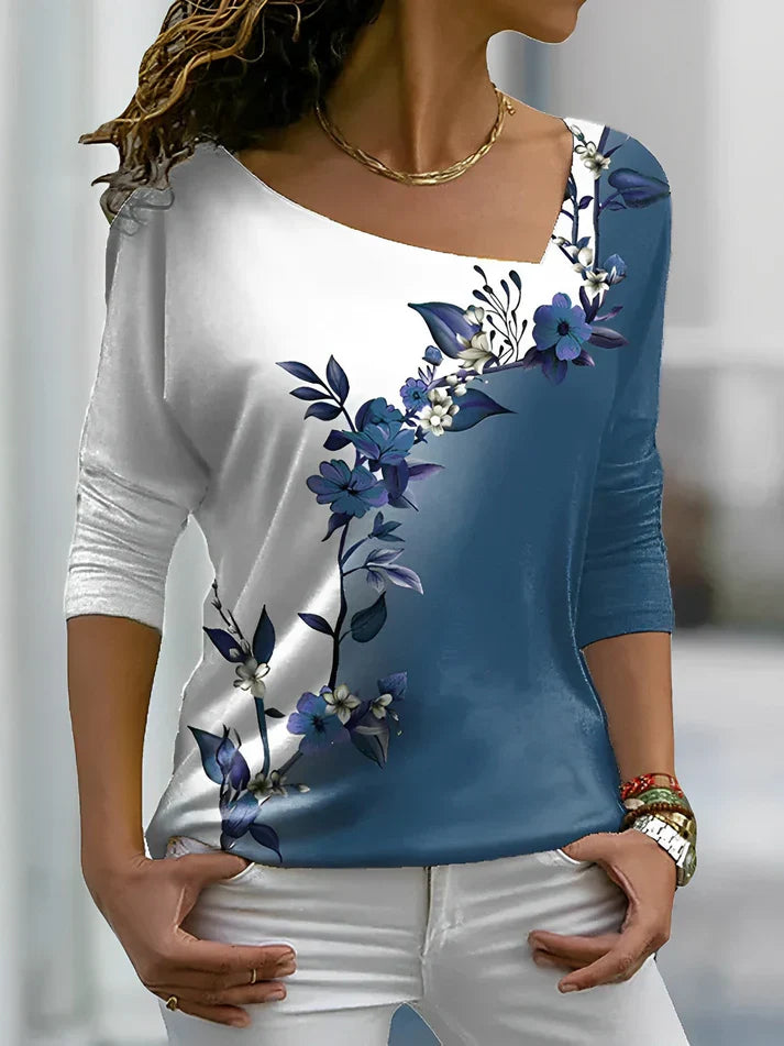 Florales t-shirt mit kontrastfarben