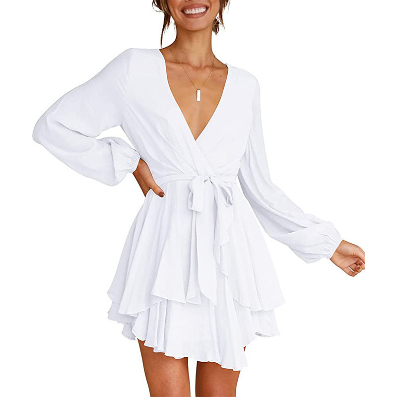 Gwen - kleid mit v-ausschnitt und laternenärmeln