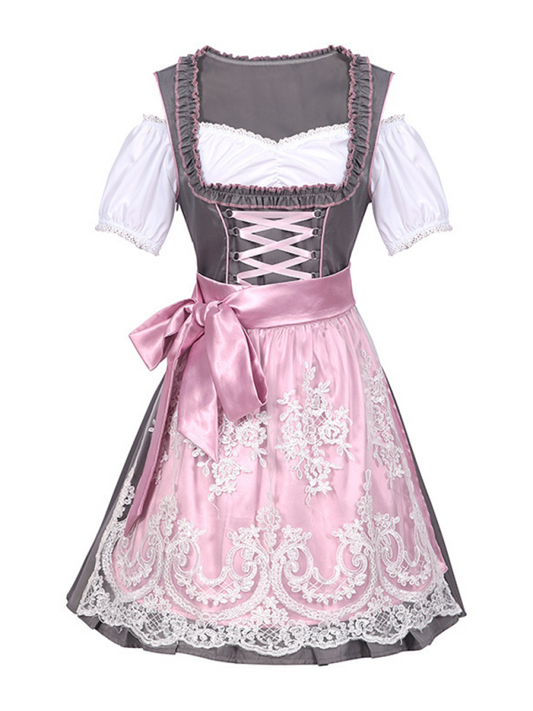 Snoh | dirndl kleid mit spitzenschürze und satinband für frauen