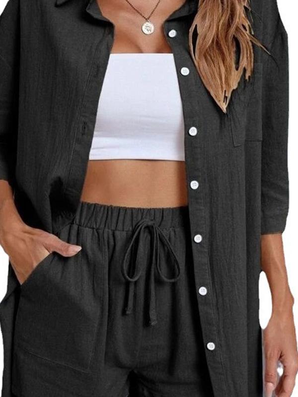 Mia - Grün Casual Shirt-Shorts Kombi
