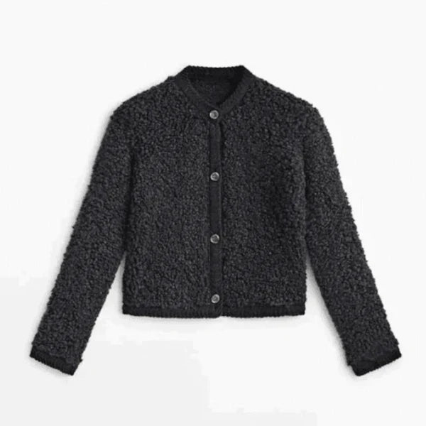 Lea – teddy-cardigan mit rundhalsausschnitt und knopfleiste