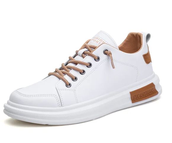Weiße herren sneaker mit braunen akzenten - Leon