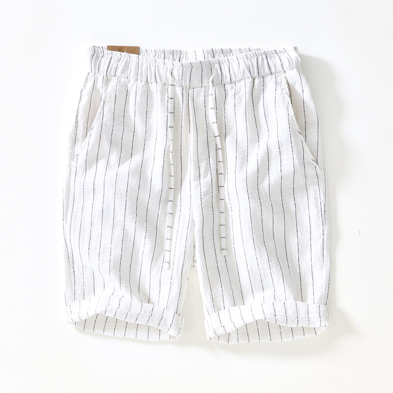 Gestreifte Leinen-Shorts Grün - Finn