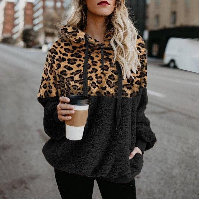 Teddy Pullover - extrem warmer und kuscheliger hoodie mit stylischem leopardenmuster für den frühling