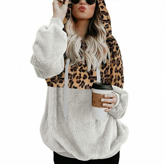 Teddy Pullover - extrem warmer und kuscheliger hoodie mit stylischem leopardenmuster für den frühling
