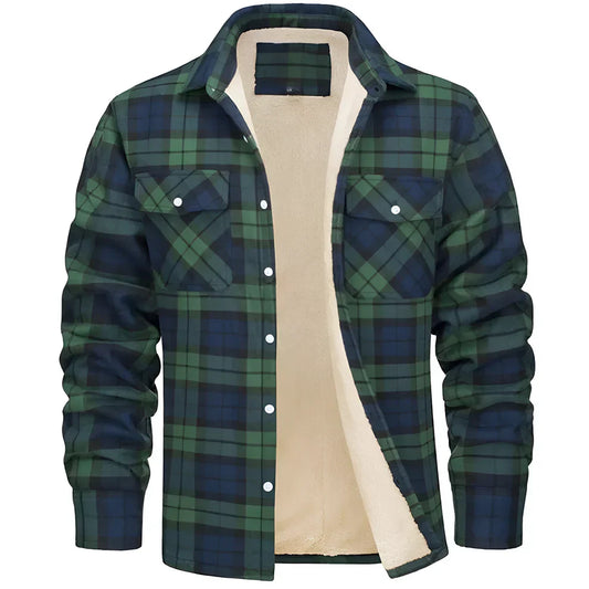 Herren-flanellhemdjacke mit fleecefutter und karomuster – herren