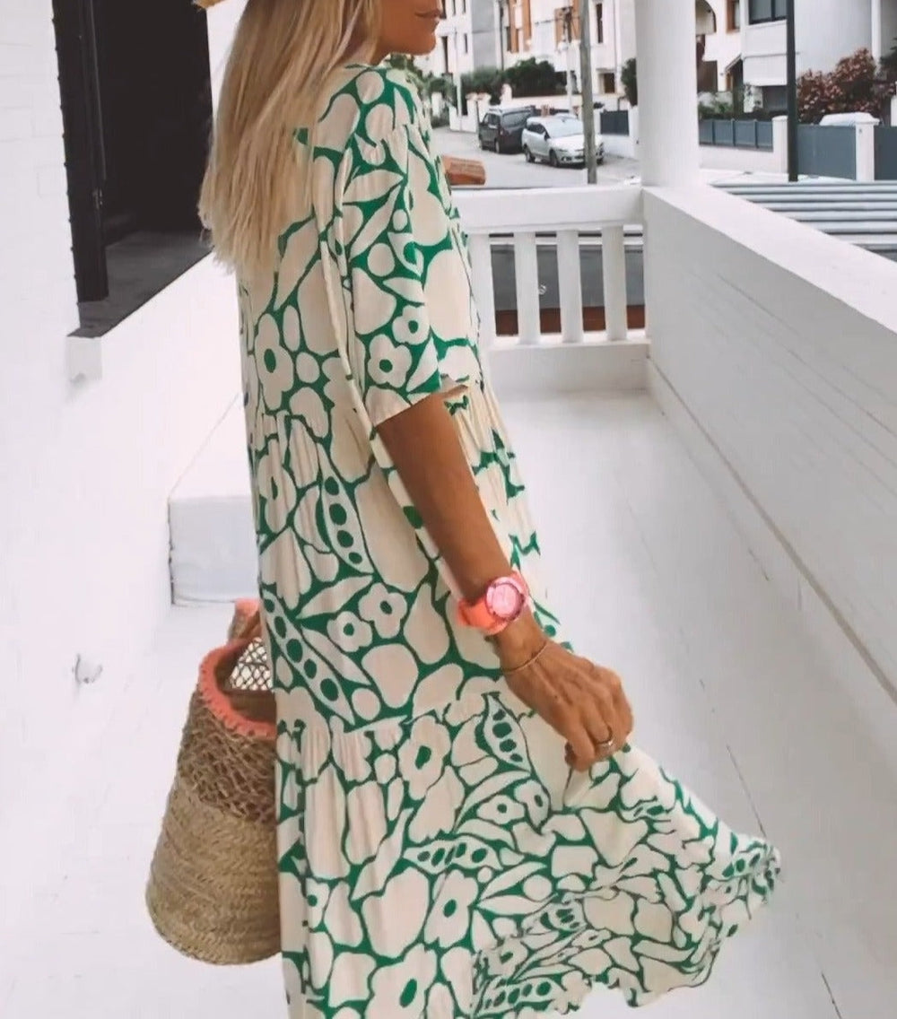 Laurel's Kurzarm Print Maxikleid