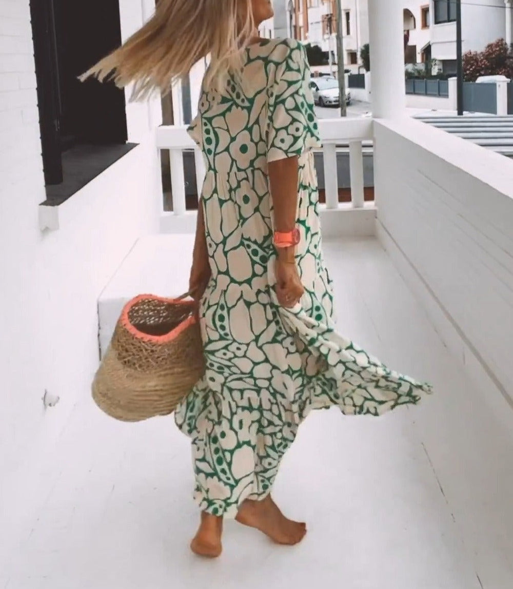 Laurel's Kurzarm Print Maxikleid