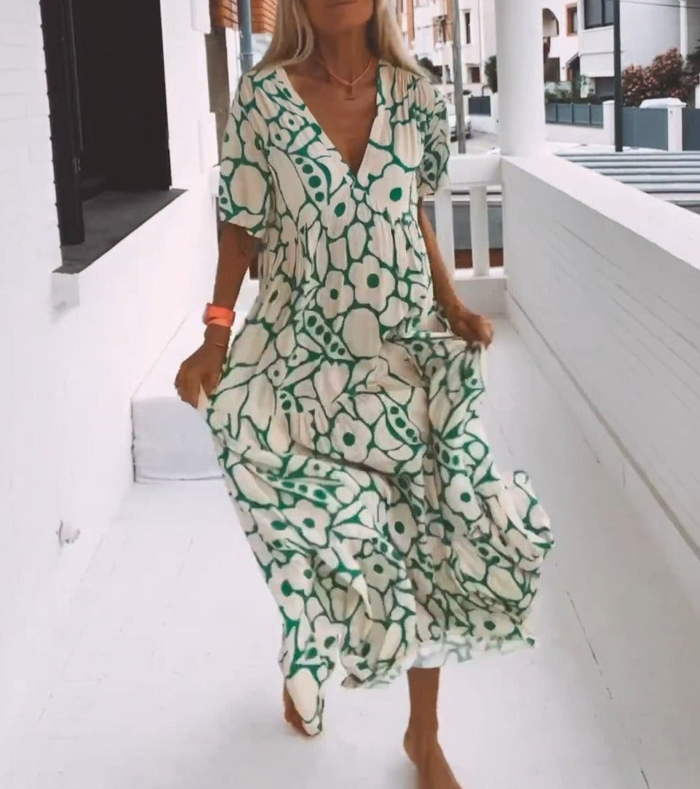 Laurel's Kurzarm Print Maxikleid