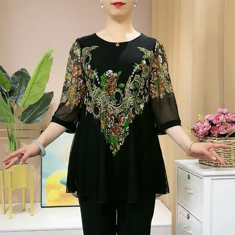 Nicole Langärmliges Blumenhemd