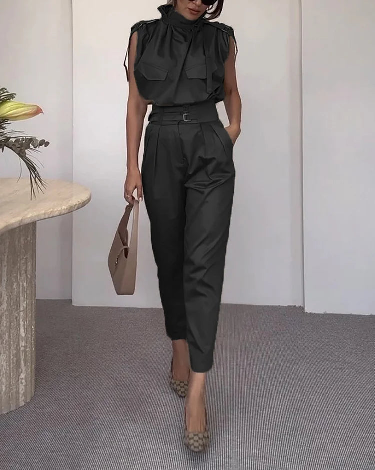 Melanie's Krawattenhals-Cargo-Top- und Hosen-Set