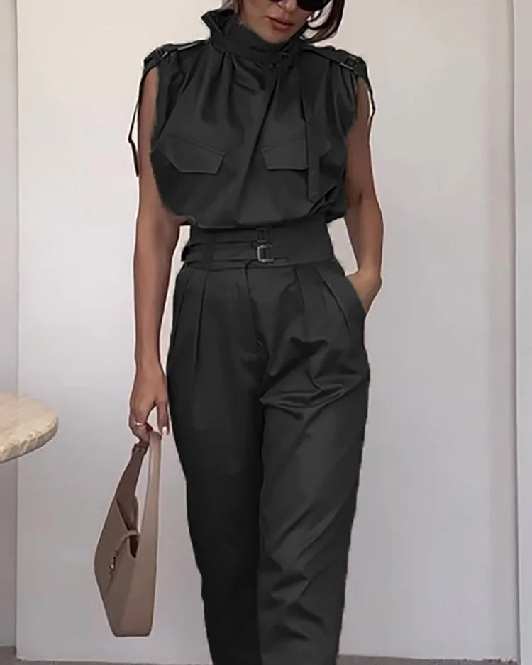 Melanie's Krawattenhals-Cargo-Top- und Hosen-Set