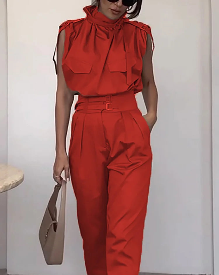 Melanie's Krawattenhals-Cargo-Top- und Hosen-Set