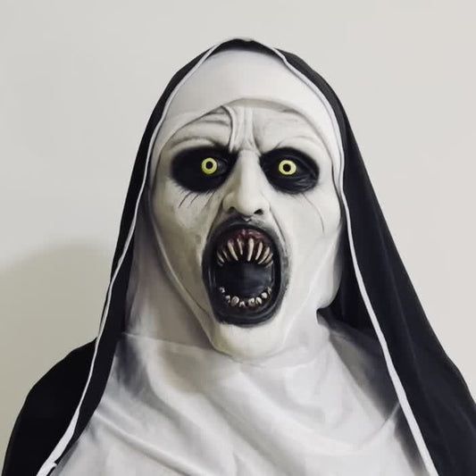 Horrormaske Schwarz und Weiß - Dämonische Nonnenmaske Halloween