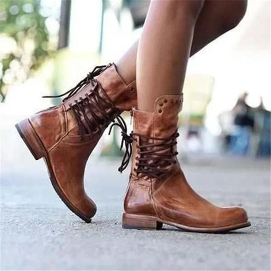 Jatta - stylische lederstiefel mit schnürsenkeln