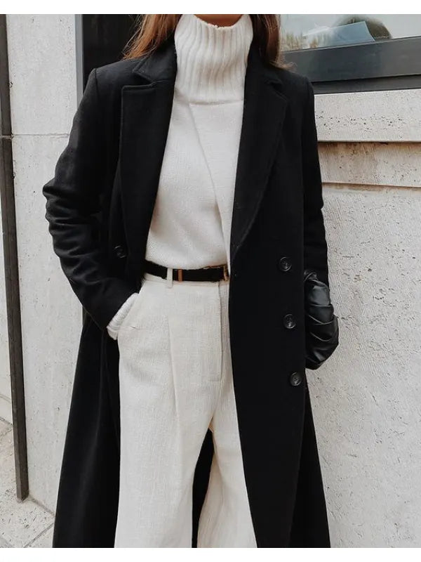 Muriel - schwarzer lässiger wintermantel