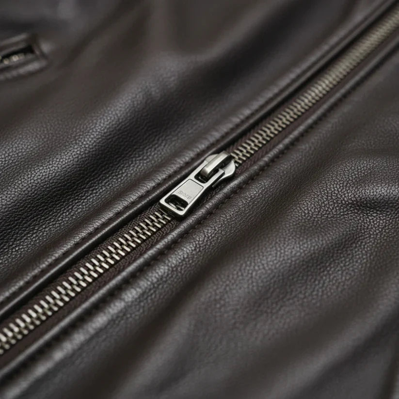 Oskar – slim fit lederjacke mit stehkragen und zipper